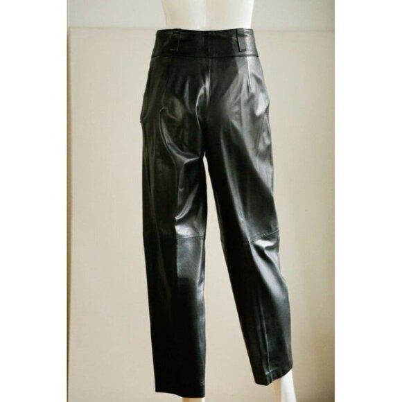 Vintage Erez High Waist Black Buttery Soft Leather Relaxed Fit  Pants 8 - Picture 6 of 7